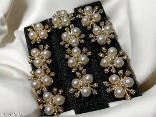 BEAUTIFUL PEARL FLOWER VELCRO SMALL CRYSTAL  STONE HAIR ACCESSORIES FOR WOMEN'S 12PC