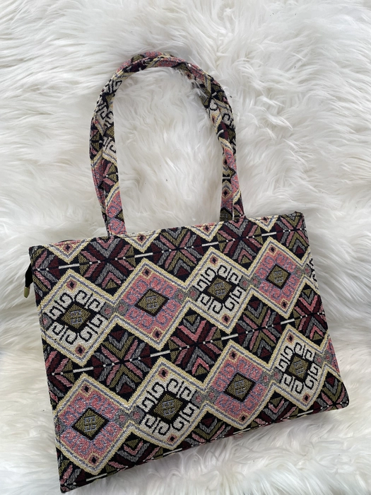 PINK MULTI COLOURED POLYESTER PRINTS TOTE BAG