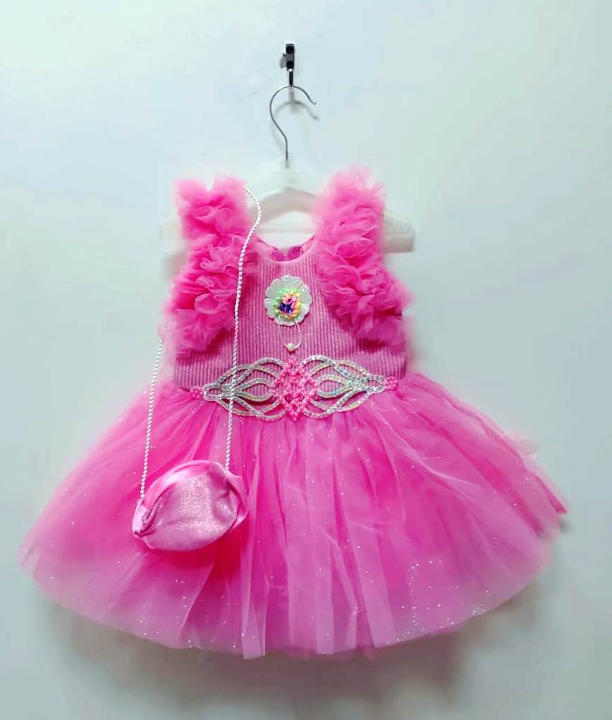 PRIMIUM PARTY WEAR BABY FROK WITH PURSE FOR GIRL