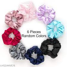 Premium Silk Satin Scrunchies Rubber Hair Band 6PC
