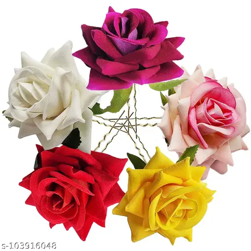 VELVET ROSE FLOWER HAIR CLIP FOR WOMEN 5PC